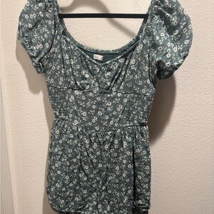 Hollister green floral romper